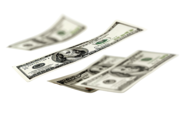 Flying dollar bills on white background.