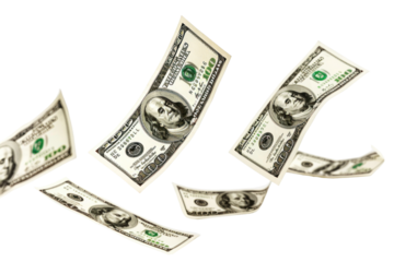 Flying dollar bills on white background.