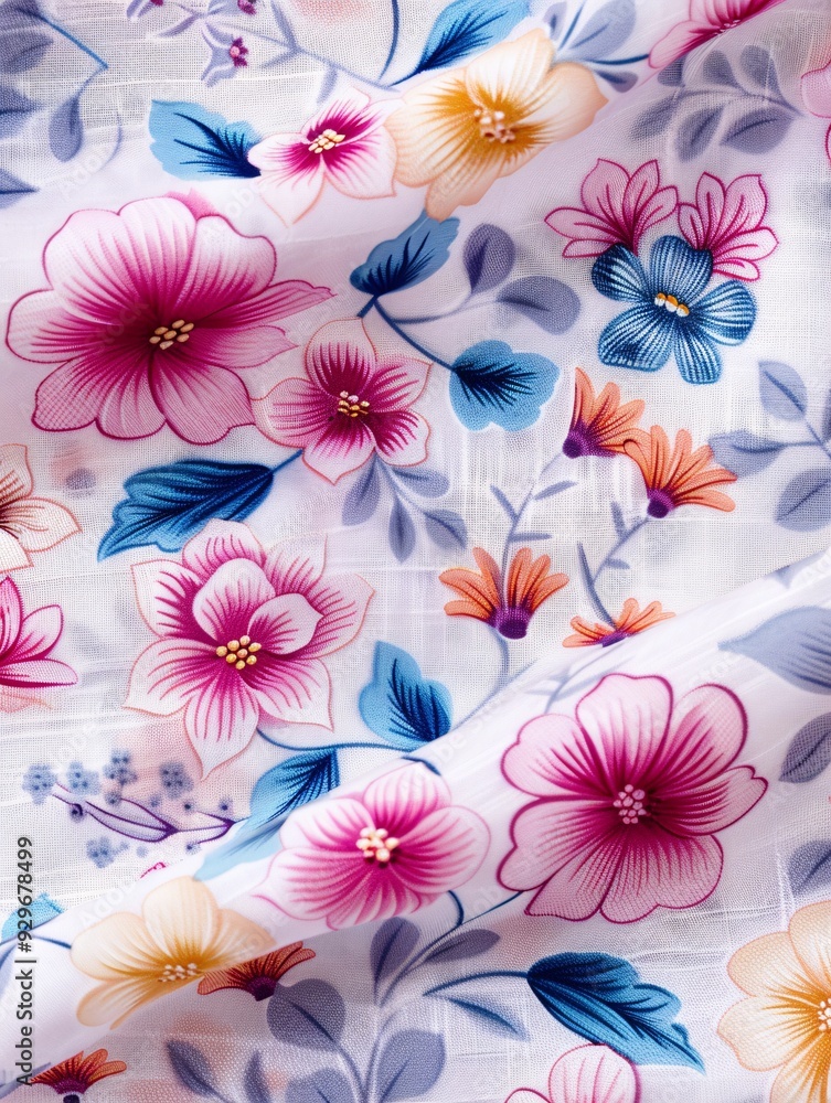 Poster detailed close-up of a patterned cotton fabric with visible texture and plenty of copy space.