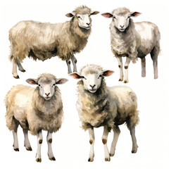 watercolor painting of goat four collection isolated