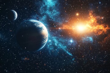 Obraz premium Space cosmic illustration with planets scene created with Generative AI