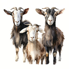 watercolor painting of goat four collection isolated