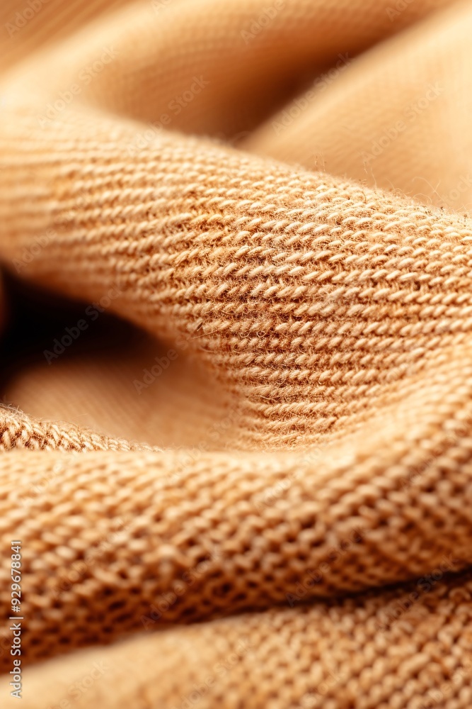 Poster macro shot of a textured flannel fabric in a warm color, featuring an open area for copy space.