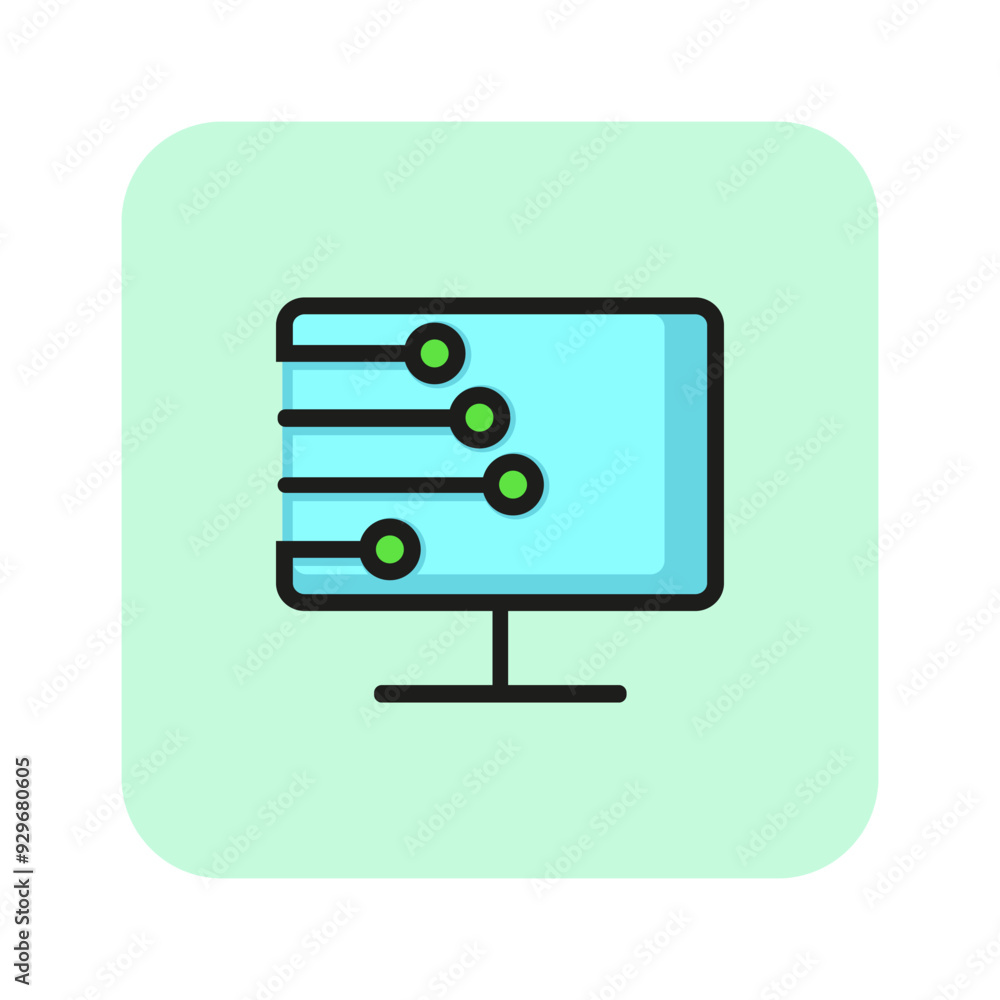 Poster monitor settings line icon. switch, monitor, installing program. configuration concept. vector illus