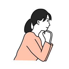 頬杖をついている若い女性のイラスト