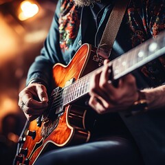 Fototapeta premium A close-up of a musician playing a guitar 