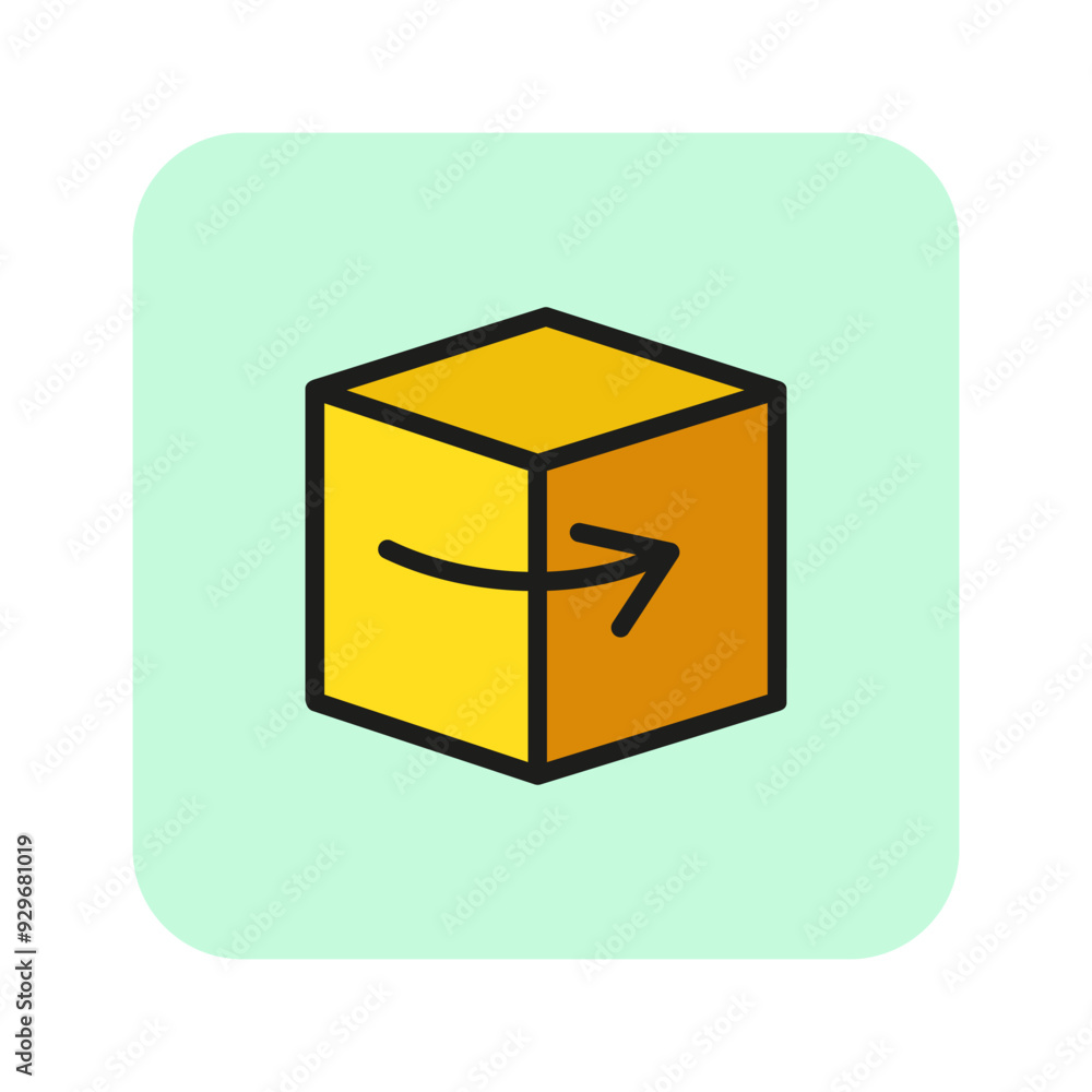 Poster rotating object line icon. three-dimensional shape, cube, box. printing industry concept. vector can