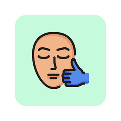 Skin care line icon. Face, thumb-up, beauty treatment. Cosmetology concept. Vector illustration can be used for topics like hygiene, spa, purity