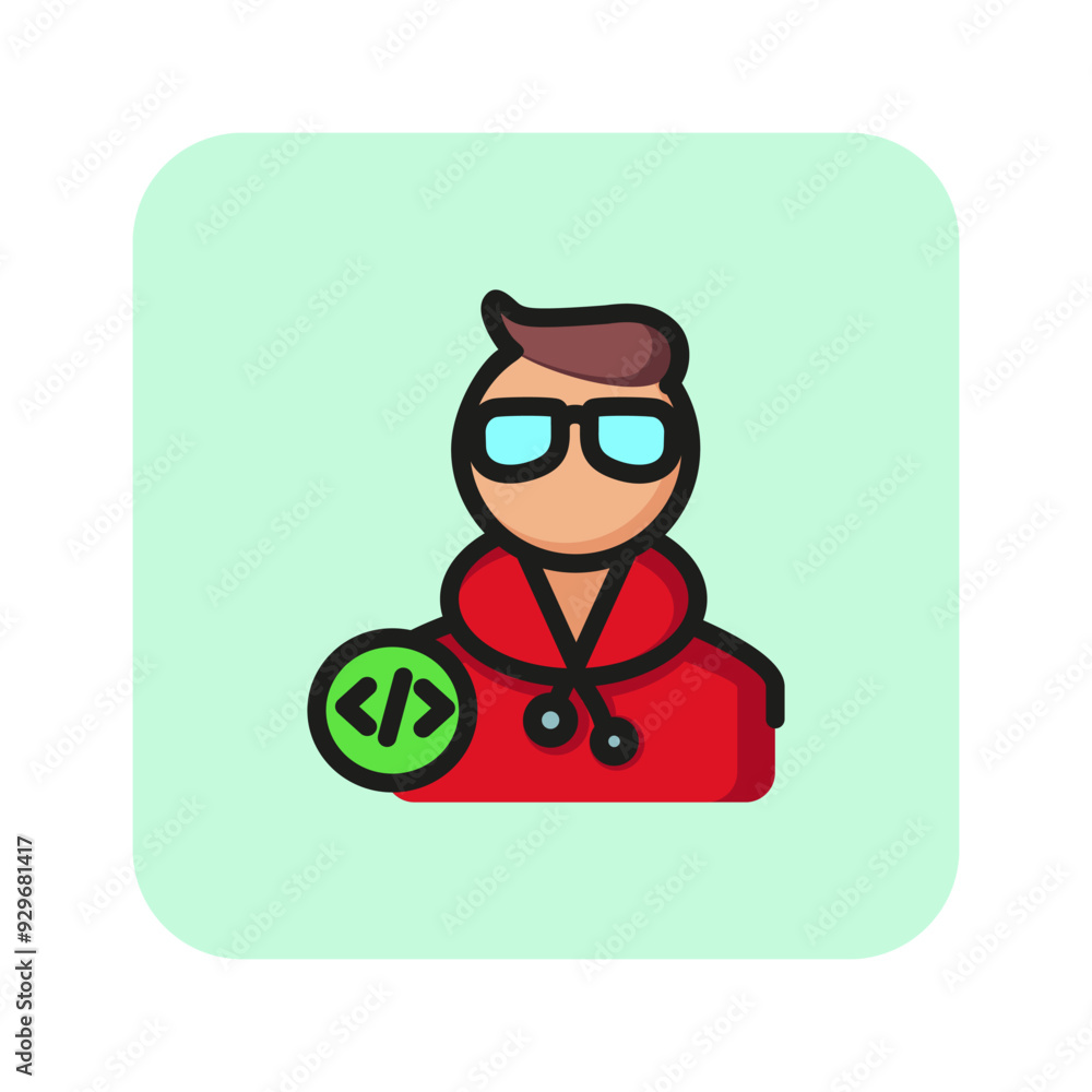 Poster software developer line icon. programmer, tester, freelancer. concept. vector illustration can be us