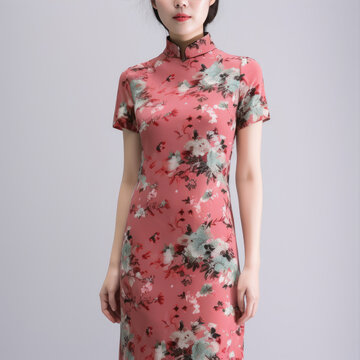 generated illustration Woman wearing a Chinese cheongsam traditional attire