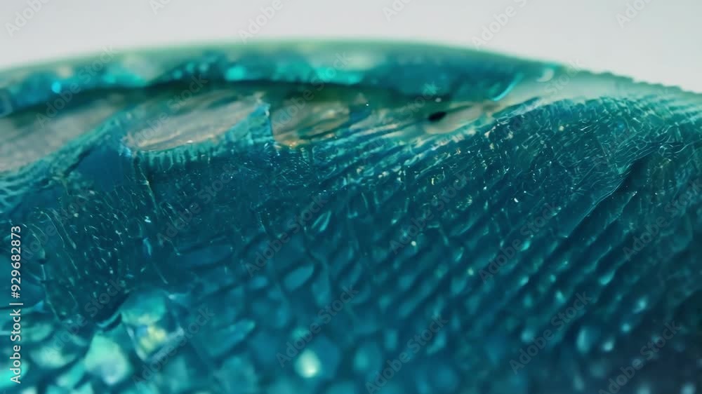 Poster macro photo of metallic surface in aqua blue, showcasing texture with ridges and imperfections. shal