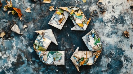 Creative Recycling Symbol Crafted from Diverse Materials on Isolated Background