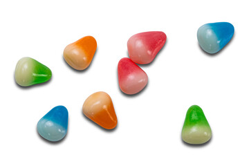 Crispy jelly.. Top view or flat lay of sugar coated crispy jelly isolated on white background with clipping path.