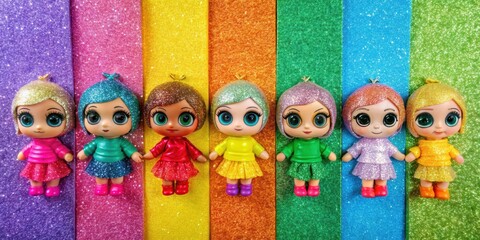 L.O.L. surprise dolls Glitter and Under Wraps series on bright color paper background , LOL dolls, toys, surprise