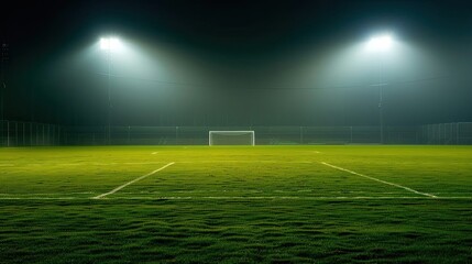 Fototapeta premium Aerial view of a football stadium illuminated at night during a match. The stadium is packed with spectators under bright floodlights Generative by AI