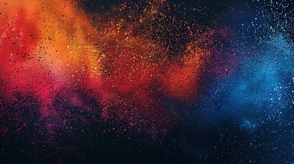Glowing Grainy Texture Background with Vibrant Orange, Red, and Blue Abstract Shapes on a Dark Blue and Black Gradient