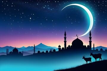 A beautiful night sky with a crescent moon and stars