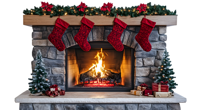 fireplace with christmas tree