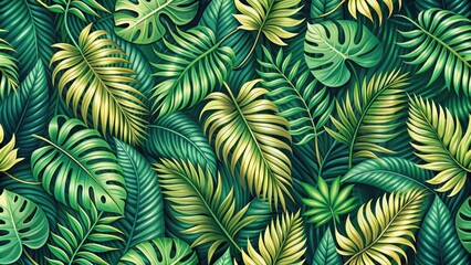 Seamless pattern of tropical leaves, tropical, leaves, green, nature, wallpaper, background, botanical, jungle, exotic