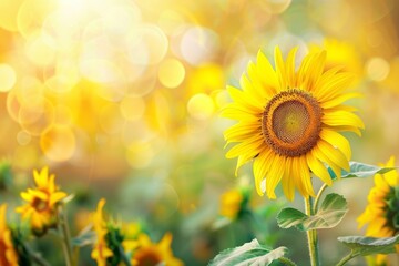 Obraz premium Sunflower on blurred sunny nature background. AI generative