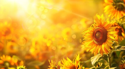 Fototapeta premium Sunflower on blurred sunny nature background. AI generative