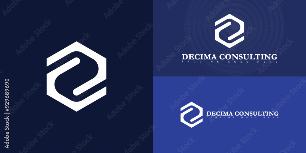 Poster abstract hexagon initial letter dc or cd in white isolated on multiple background colors. the logo i
