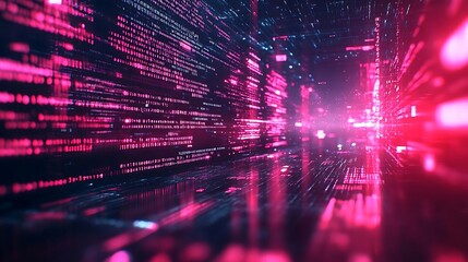 Fototapeta premium Abstract Digital Glitch Background with Binary Code and Pink Glow