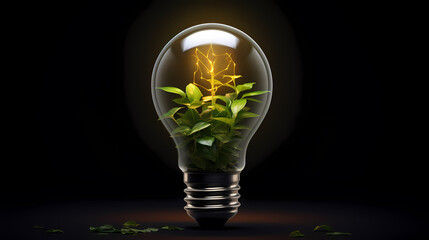 Environmental protection concept, green plant in light bulb