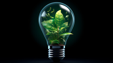 Environmental protection concept, green plant in light bulb