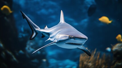 Bronze Whaler Shark swimming under water with light ray