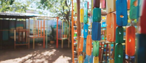 Colorful Wooden Beads Hanging in a Playground.