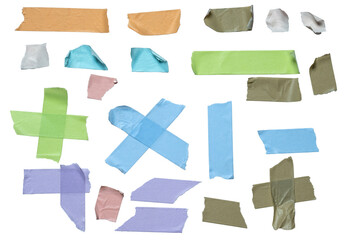 A collection of tape strips in various colors and shapes
