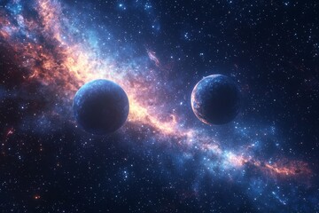 Space cosmic illustration with planets scene created with Generative AI