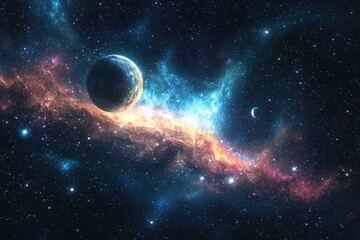 Obraz premium Space cosmic illustration with planets scene created with Generative AI