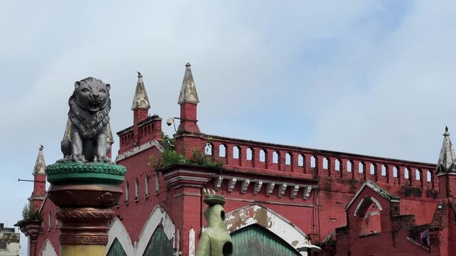 A lion statue near Stuart Hogg Market in Kolkata after the hawker removed from encroachment.