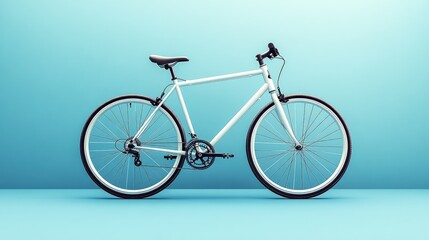 Naklejka premium White bicycle standing on blue background minimal transportation concept