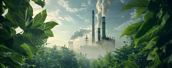 Industrial Smokestacks Emerging From Foliage