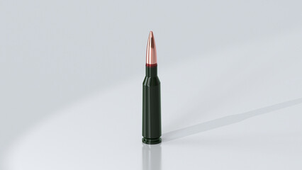 military 5.45 cartridge 39mm, AK-74 rifle Kalashnikov cartridge on white background, showing...