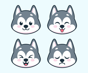 CUTE HUSKY SET VECTOR ILLUSTRATION