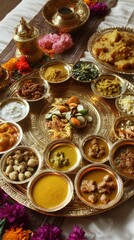 Fototapeta premium Assortment of Indian Dishes Served on a Golden Platter.