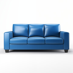 Modern Blue Leather Sofa with Three Cushions