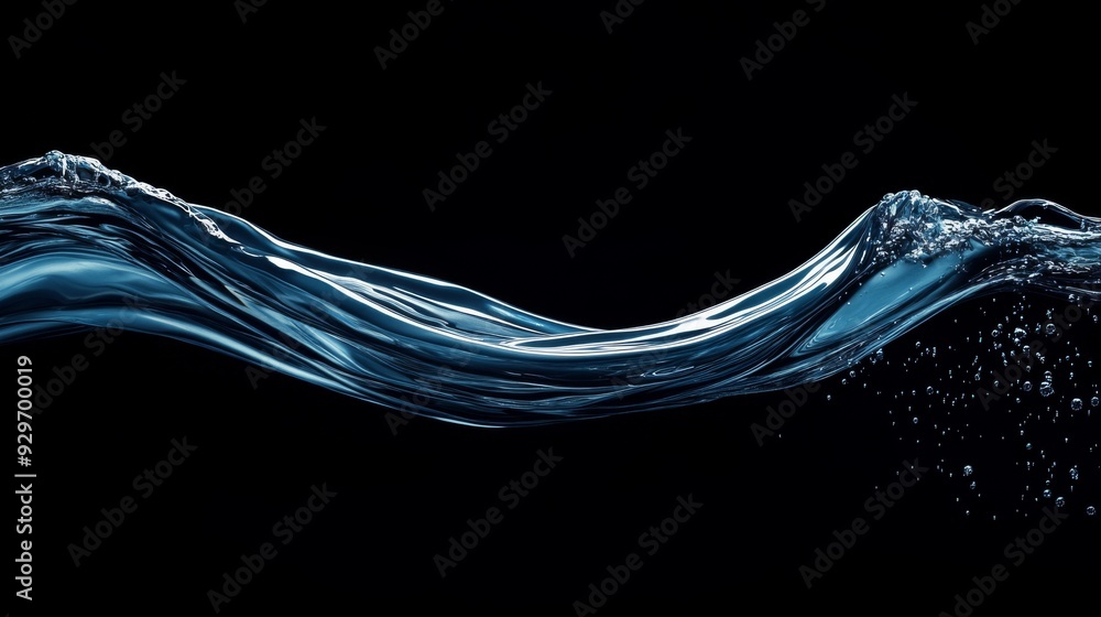 Poster refreshing water pouring illustration with dynamic wave motion and copy space for text