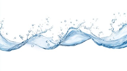 Crystal Clear Stream: Illustration of Flowing Water Creating Wave Motion with Droplets and Bubbles on Clean Background for Hydration Campaigns