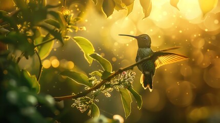 Bird flies and catches a tree