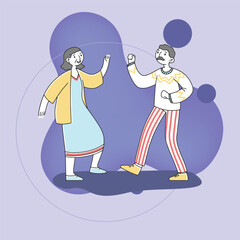 Happy old man and woman dancing flat vector illustration. Cartoon grandfather and grandmother enjoying music. Entertainment, party, retirement, old age concept