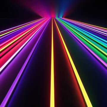 Colorful neon lines in dark space