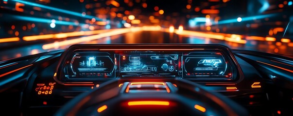 Futuristic Car Interior Dashboard with Digital Display Illustration