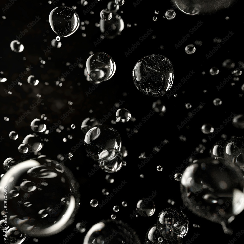 Wall mural water bubbles on black