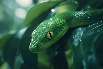 green snake in the grass