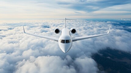 A sleek jet flying high above the clouds